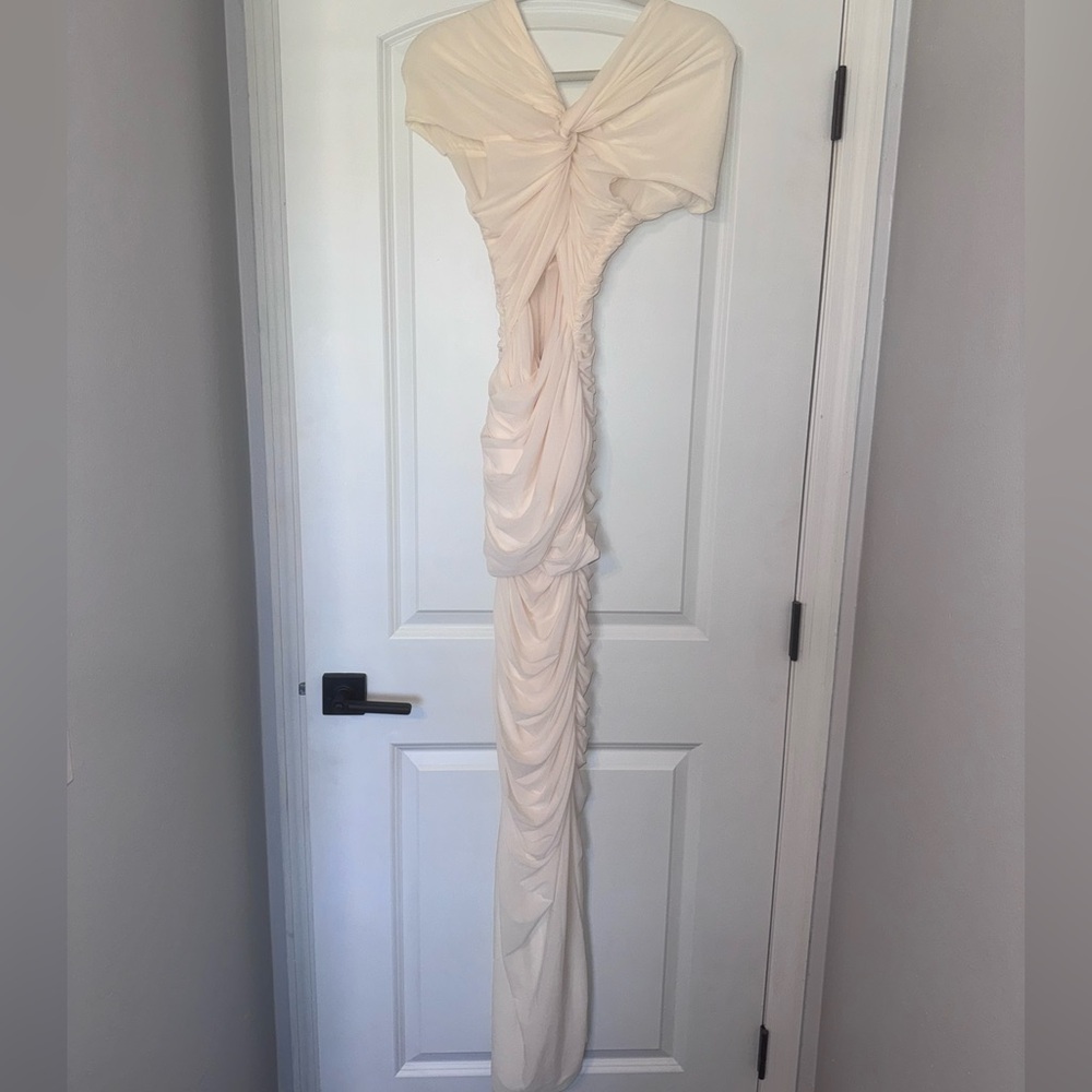 Ronny Kobo Nasha Twist-Front Cut-Out Maxi Dress in Off White - Picture 3 of 7